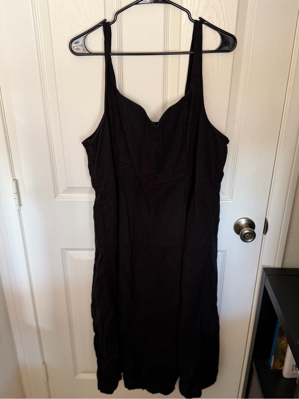 Black Fit & Flare Linen-Blend Sleeveless Midi Dress